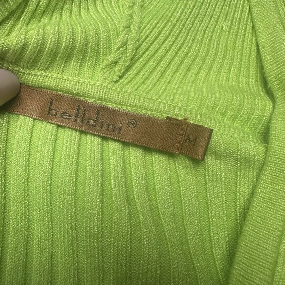 Belldini Bright Green Hooded Ribbed Sweater with Rhinestone Zipper Size Medium - Picture 5 of 9
